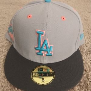 New Era 59Fifty Los Angeles Dodgers MLB Hat size:8 color:Gray/Black/AquaBlue